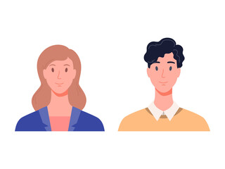 Portrait of man and woman, front view. Modern flat Illustration on transparent background