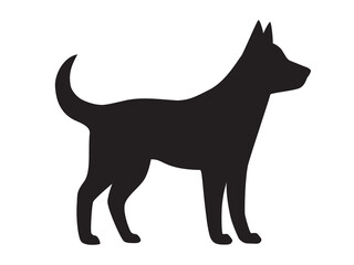 Dog full length black silhouette, side view. Illustration on transparent background