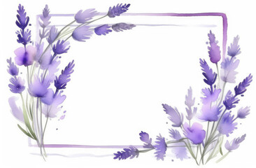 lavender blossom copy space frame isolated on white background, Botanical herbal watercolor illustration for wedding, greeting card, wallpaper, wrapping paper design, textile, scrapbooking