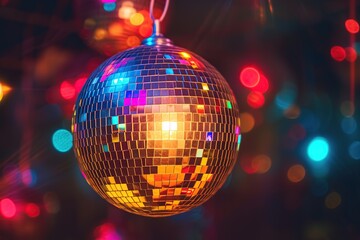 Fototapeta na wymiar Colorful disco ball party on blurred lights background