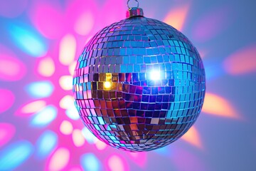 Colorful disco ball party on blurred lights background