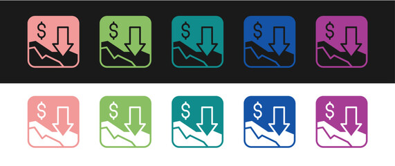 Set Financial growth decrease icon isolated on black and white background. Increasing revenue. Vector