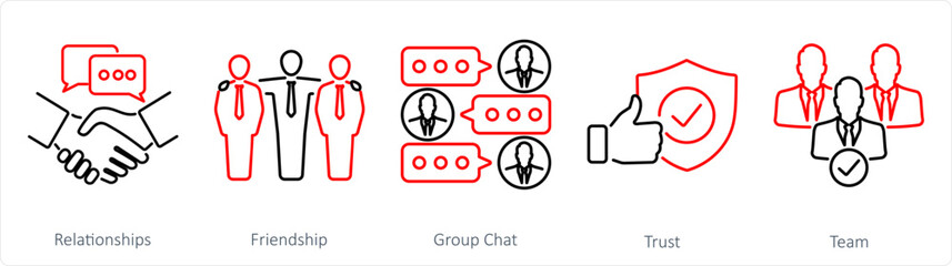 A set of 5 Community icons as relationships, friendship, group chat