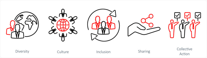 A set of 5 Community icons as diversity, culture, inclusion
