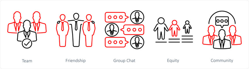A set of 5 Community icons as team, friendship, group chat