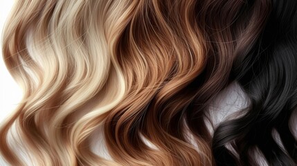 Fototapeta premium Closeup hair. Different types and colors of hair. Blonde, brunette, red, black, auburn colors.