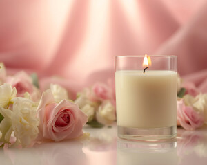 Obraz na płótnie Canvas candle and rose petals