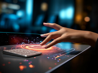 person typing on a digital tablet