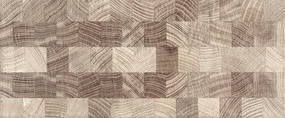 Woody background or pattern wich checkered wood texture. Wooden board of different types of wood. 