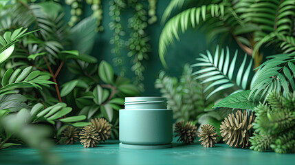 spa lotion cream bottle for mockup in leafy area