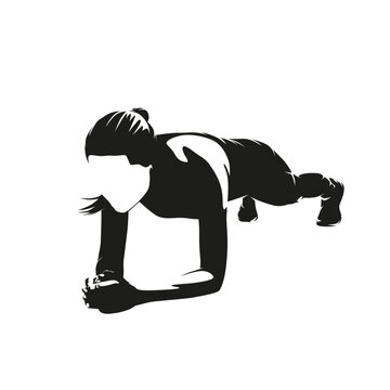 recommend clip art: Female workout, elbow stand, forearm push up, isolated vector silhouette