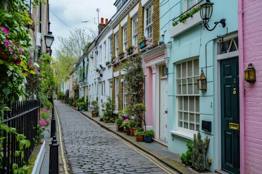 Elegant Pastel-Colored British Houses in Chelsea, London Borough