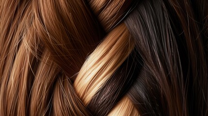 Closeup hair braids. Different types and colors of braided hair.  - obrazy, fototapety, plakaty