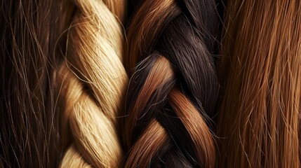 Fototapeta premium Closeup hair braids. Different types and colors of braided hair. 