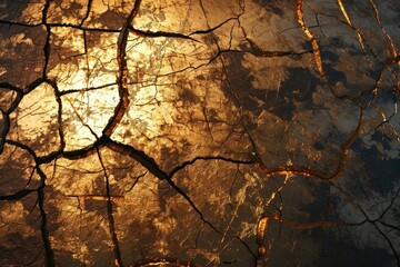 Golden Grunge: Abstract Vintage Wall Texture with Cracks and Design Elements