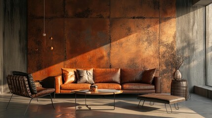Cosy Living Room Interior: Copper Accents, Contemporary Design