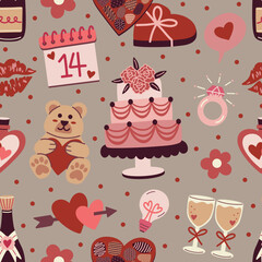 Valentine's Day Romantic Date Night on Taupe Seamless Pattern Design