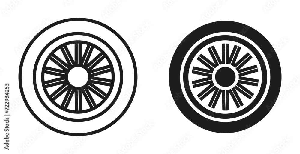 Poster car hubcap simple vector symbol icon. car hubcap set in a editable stroke.