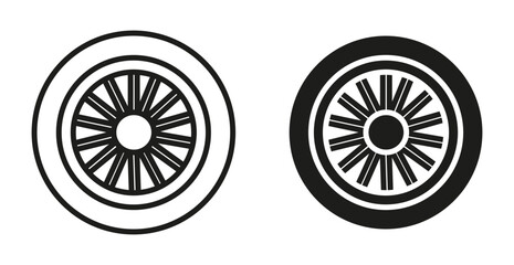car hubcap simple vector symbol icon. car hubcap set in a editable stroke.