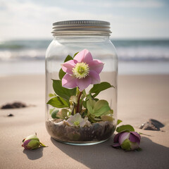 A Captivating Hellebore Jar Amidst Beach Serenity AI GENERATED