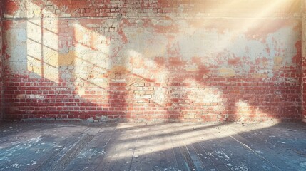 rays of light shining through a window onto a brick wall and wooden floor