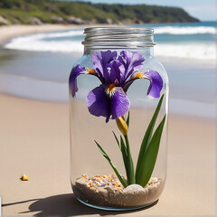 A Captivating Iris Jar Amidst Beach Serenity AI GENERATED