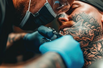 a person being tattooed by a tattoo artist - obrazy, fototapety, plakaty