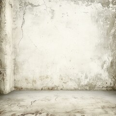Grunge concrete room interior with cracked walls and floor