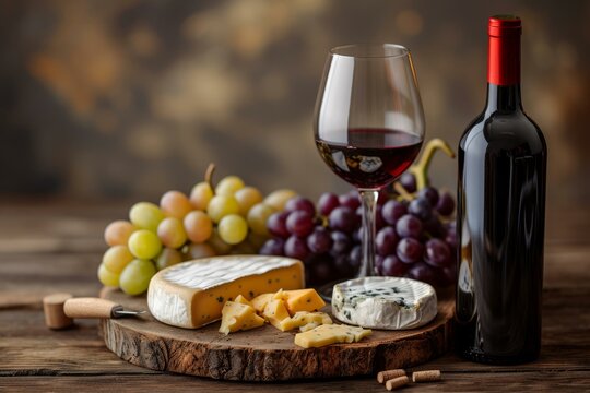 Red wine and cheese still life