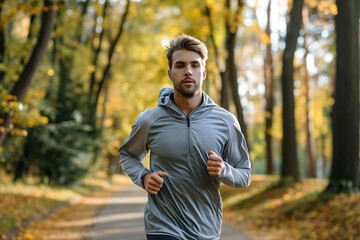 Handsome sportsman running in the park