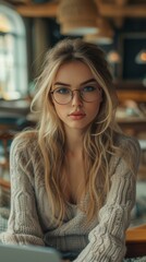 Portrait of a beautiful young woman with glasses