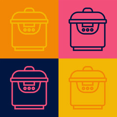 Pop art line Slow cooker icon isolated on color background. Electric pan. Vector