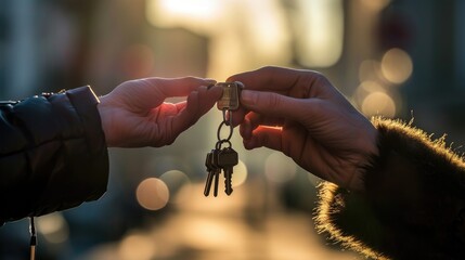 a person receiving the keys to their home, celebrate personal milestones, homeownership, and new living space
