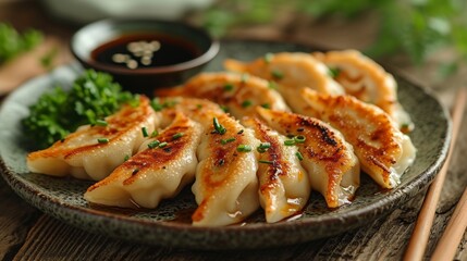 Dumplings Gyoza on a plate well decorated product photo