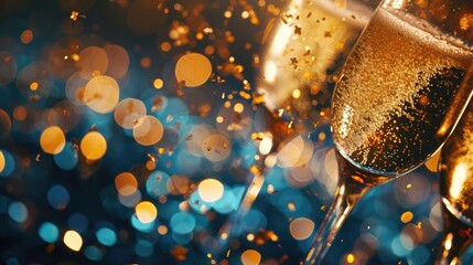 Festive a champagne glass golden background, joyous occasions