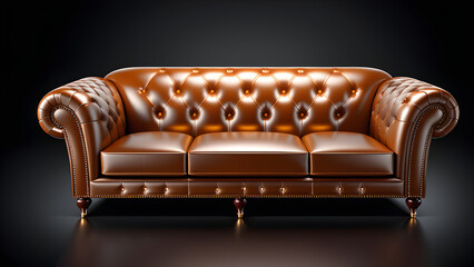 yellow leather sofa. 3d luxury yellow couch. isolated on a black background. With black copy space