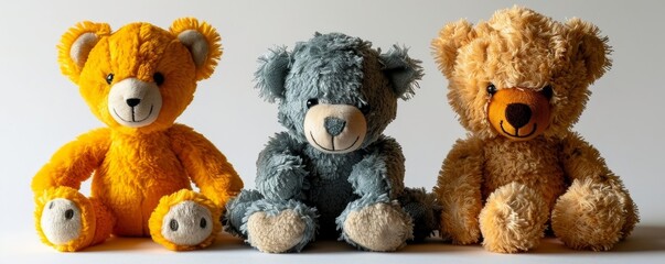 cutout set of 3 stuffed animal toys isolated on white png background - Generative AI