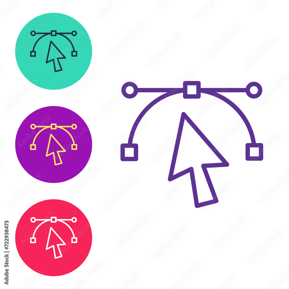 Poster set line bezier curve icon isolated on white background. pen tool icon. set icons colorful. vector