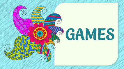 Fototapeta premium Games Colorful Mandala Element Blue Rounded Square Text 
