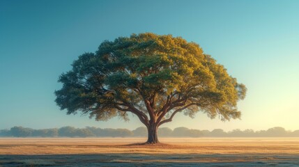 Fototapeta na wymiar Large Oak Tree in a Field