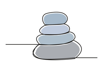 Pebbles in one continuous line drawing. rock balancing. One line drawing of a pile of flat stones Zen rock balancing. Concept of peace.Doodle vector illustration
