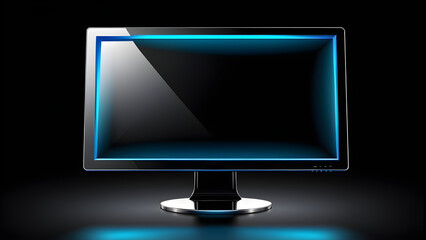 Empty black monitor screen. Modern business concept. New development project. Mixed media. isolated on a black background. With black copy space