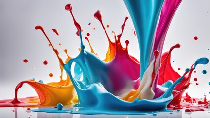Colored milk on a white background. Colored acrylic paint on a white background
