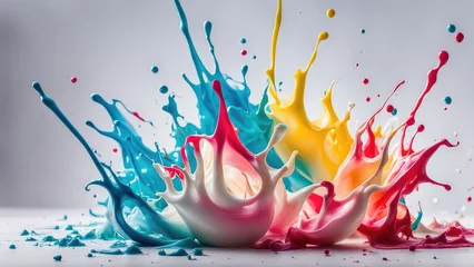 Foto op Plexiglas Colored milk on a white background. Colored acrylic paint on a white background © poto8313