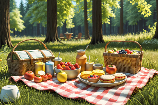 spring picnic Miniature 3d render style 1