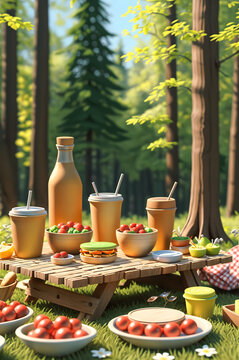 spring picnic Miniature 3d render style 4