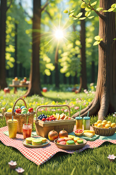spring picnic Miniature 3d render style 6