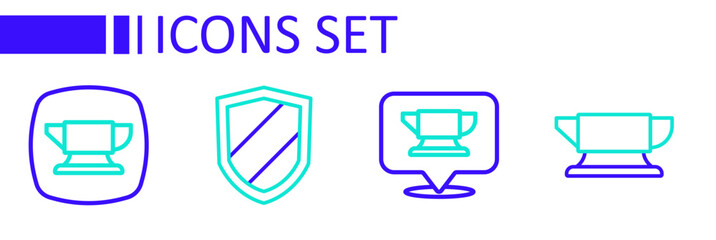 Set line Blacksmith anvil tool, Shield and icon. Vector