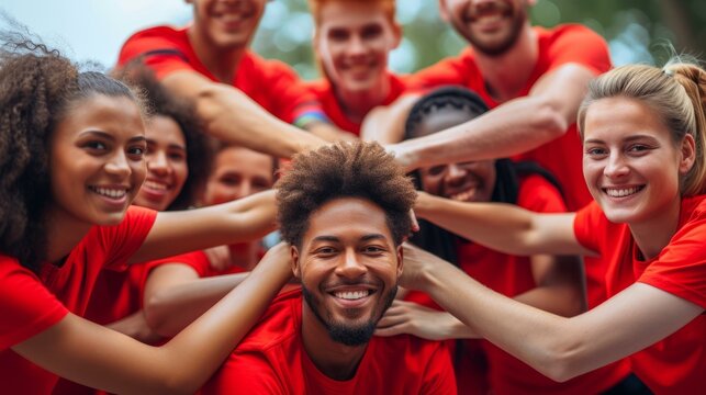 Group of diverse volunteers smiling and posing together