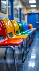 A row of colorful chairs in a waiting room